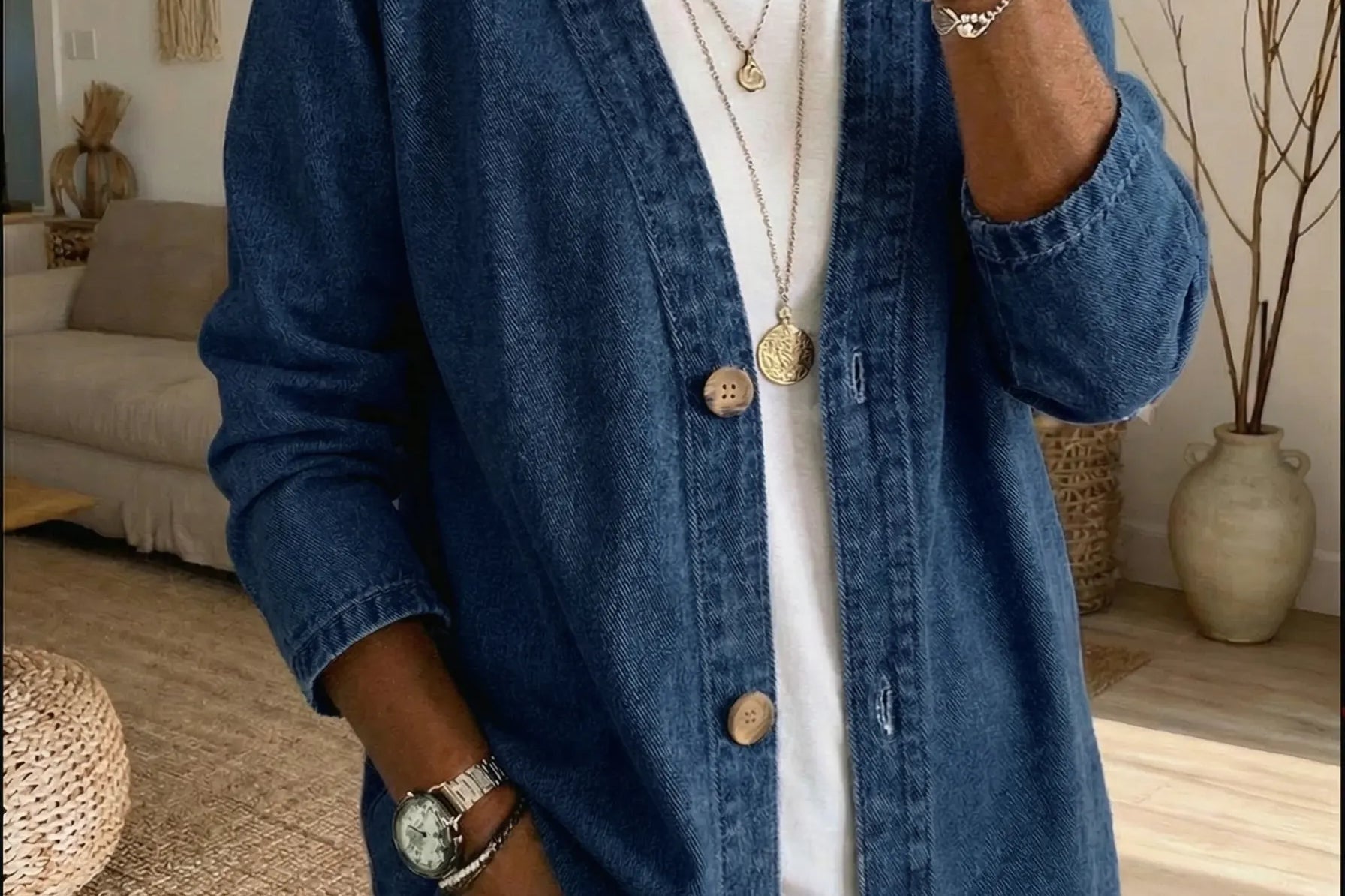 Women's Tencel Denim Button-Down Cardigan | Soft Draped Cardigan
