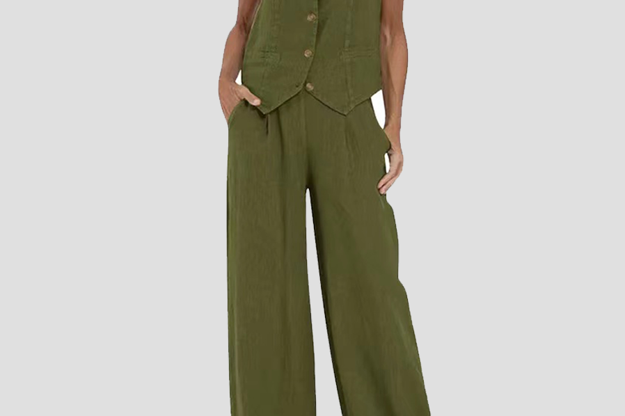 Women's Sleeveless Vest & Wide-Leg Pants Set | Tailored Two-Piece Suit