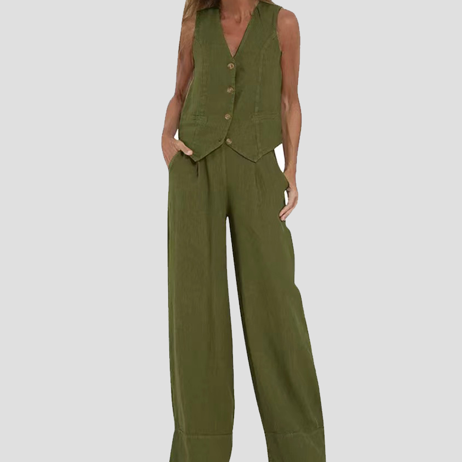 Women's Sleeveless Vest & Wide-Leg Pants Set | Tailored Two-Piece Suit