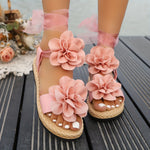 Floral Bow Ankle-Strap Sandals - Pink