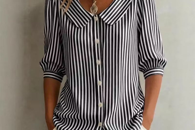 Women's Striped Button-Up Shirt | Versatile Long-Sleeve Everyday Shirt
