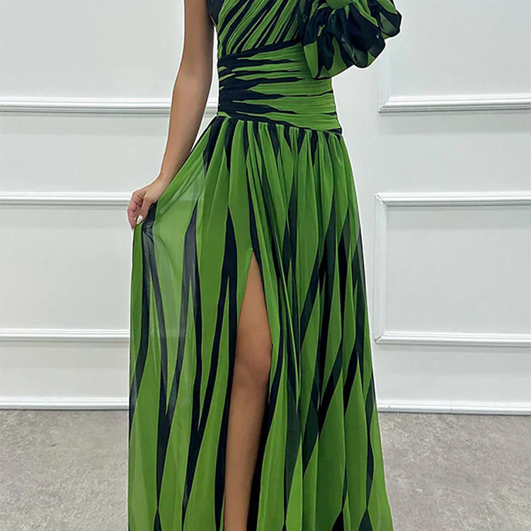 Women's Striped One-Shoulder Maxi Dress | Elegant Summer Vacation Gown