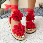 Floral Bow Ankle-Strap Sandals - Red