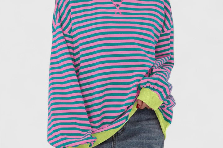 Women's Striped Knit Sweater | Cozy Round-Neck Pullover