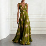 Tulip Print Wrap Maxi Dress - Green
