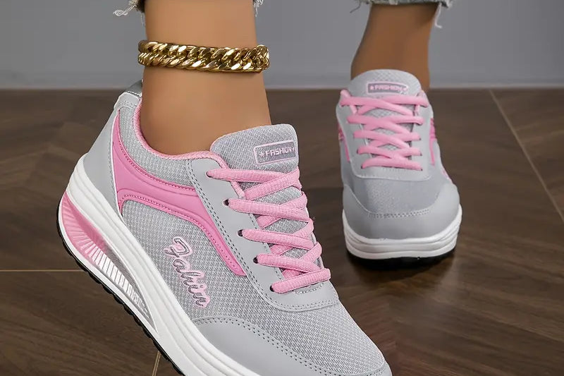 Women's Mesh Platform Lace-Up Sneakers | Cushioned Supportive Walking Sneakers