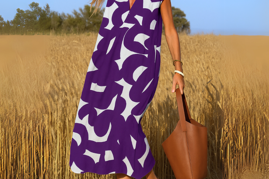 Women's Printed Flowing Maxi Dress | Airy Feminine V-Neck Dress