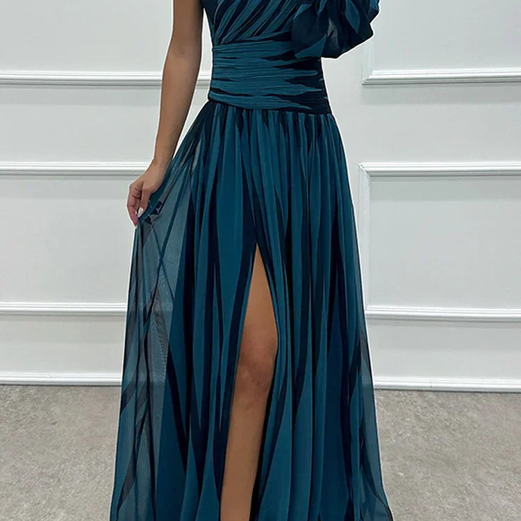 Women's Striped One-Shoulder Maxi Dress | Elegant Summer Vacation Gown