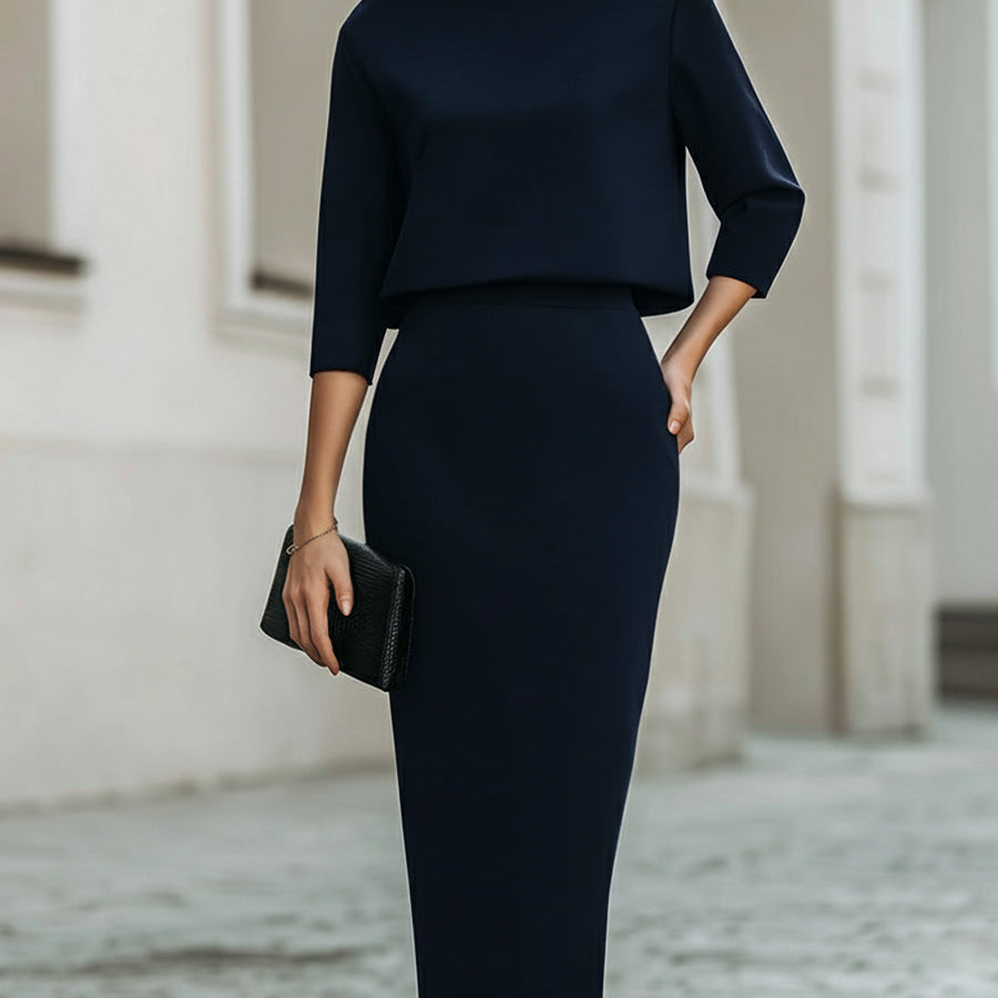 Women's Cropped Top and Midi Skirt Two-Piece Set | Elegant Boat Neck Matching Set