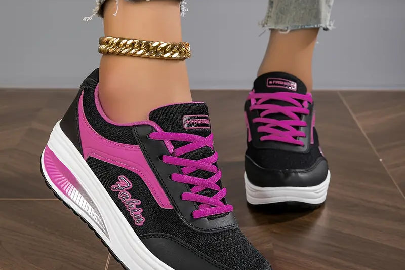 Women's Mesh Platform Lace-Up Sneakers | Cushioned Supportive Walking Sneakers