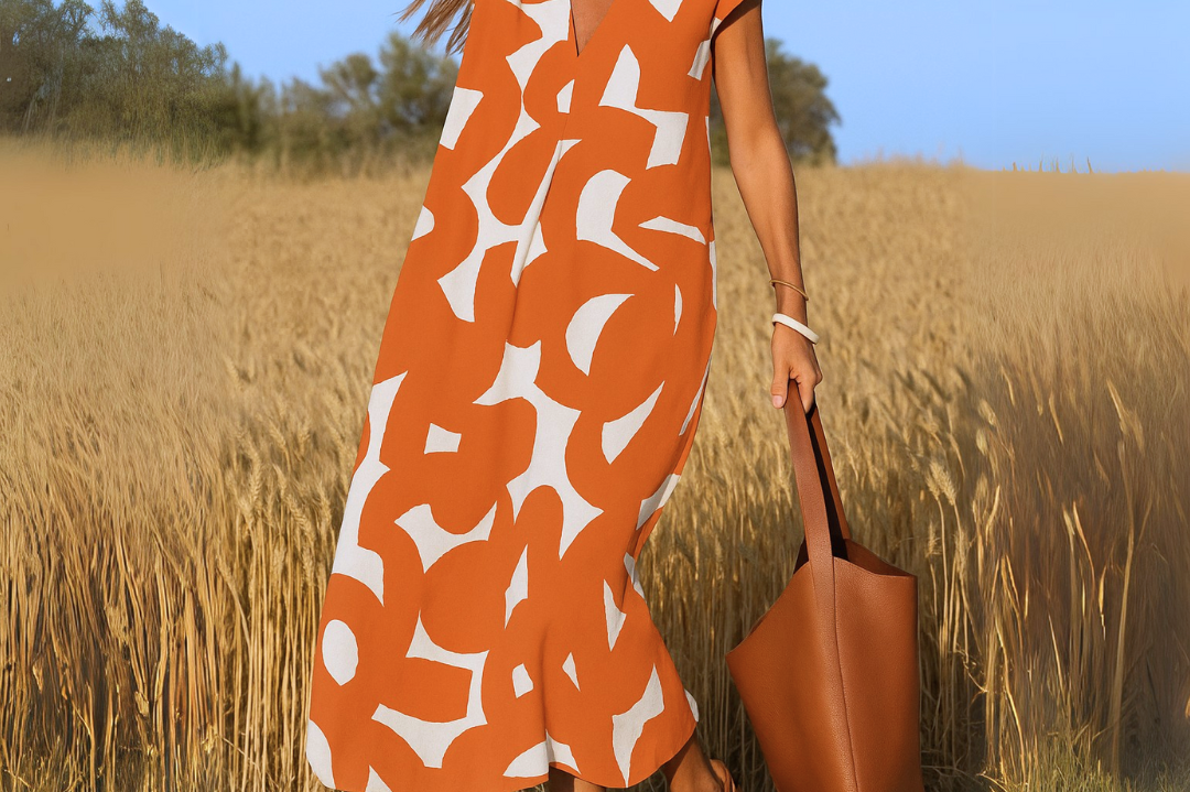 Women's Printed Flowing Maxi Dress | Airy Feminine V-Neck Dress