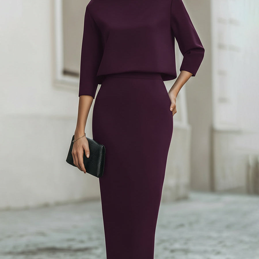 Women's Cropped Top and Midi Skirt Two-Piece Set | Elegant Boat Neck Matching Set