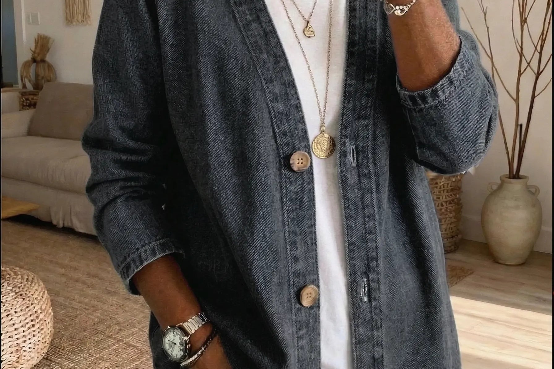 Women's Tencel Denim Button-Down Cardigan | Soft Draped Cardigan