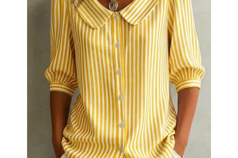 Women's Striped Button-Up Shirt | Versatile Long-Sleeve Everyday Shirt