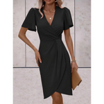 Wrap V-Neck Butterfly Sleeve Midi Dress - Black