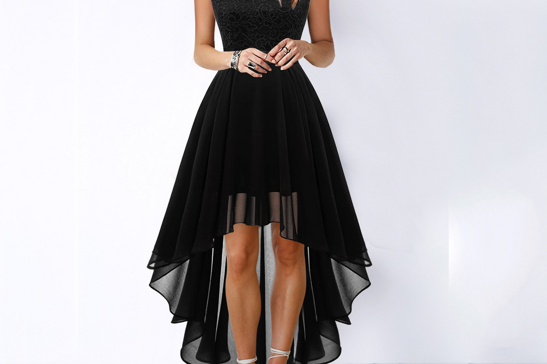 Lace Bodice Asymmetric Hem Dress