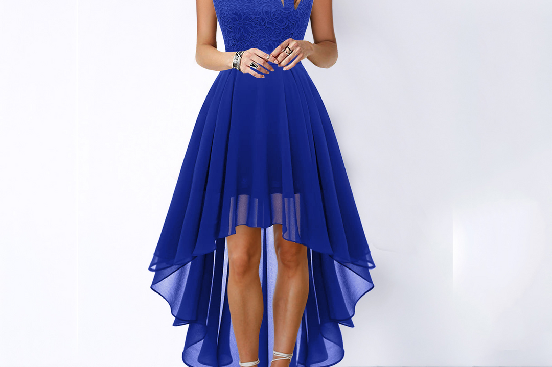 Lace Bodice Asymmetric Hem Dress