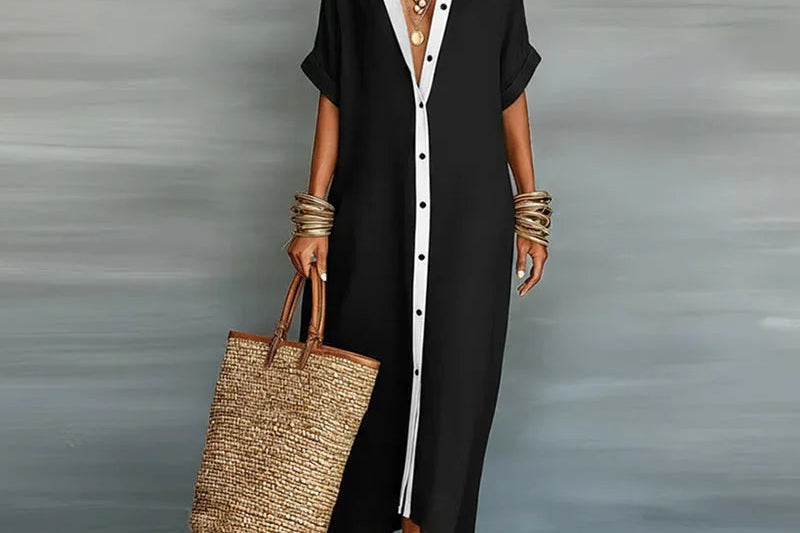 Women's Maxi Shirt Dress | Elegant Button-Up Flowing Summer Dress