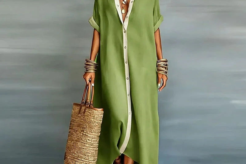 Women's Maxi Shirt Dress | Elegant Button-Up Flowing Summer Dress