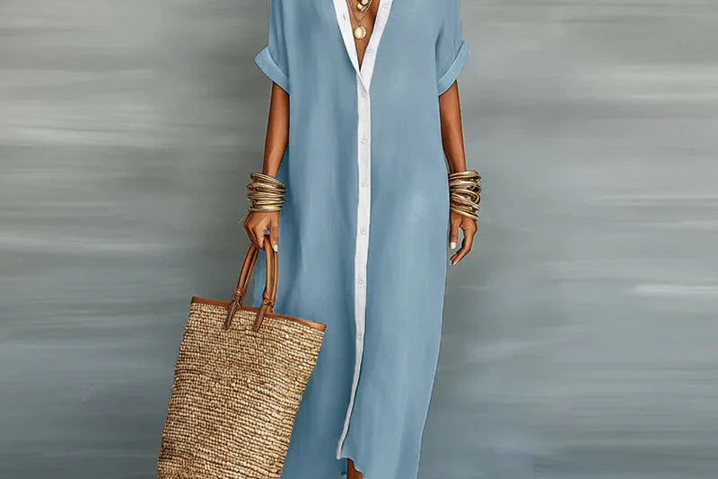 Women's Maxi Shirt Dress | Elegant Button-Up Flowing Summer Dress