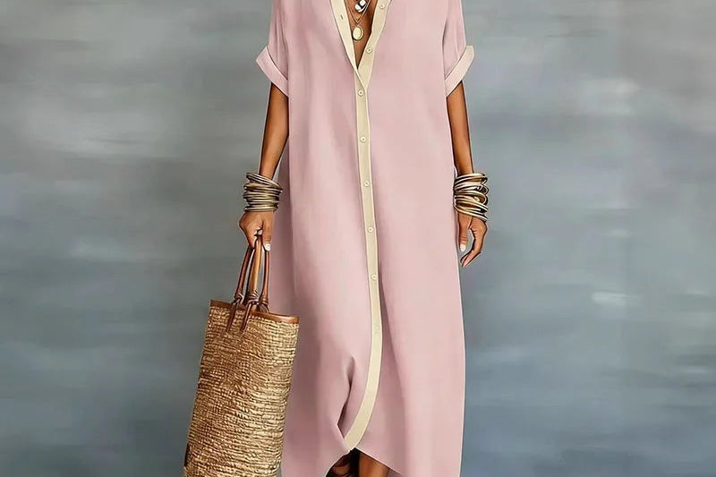 Women's Maxi Shirt Dress | Elegant Button-Up Flowing Summer Dress