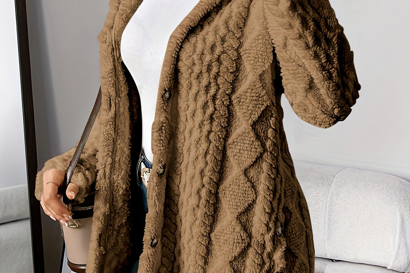 Women's Plush Hooded Cardigan | Cozy Relaxed Fleece Cardigan