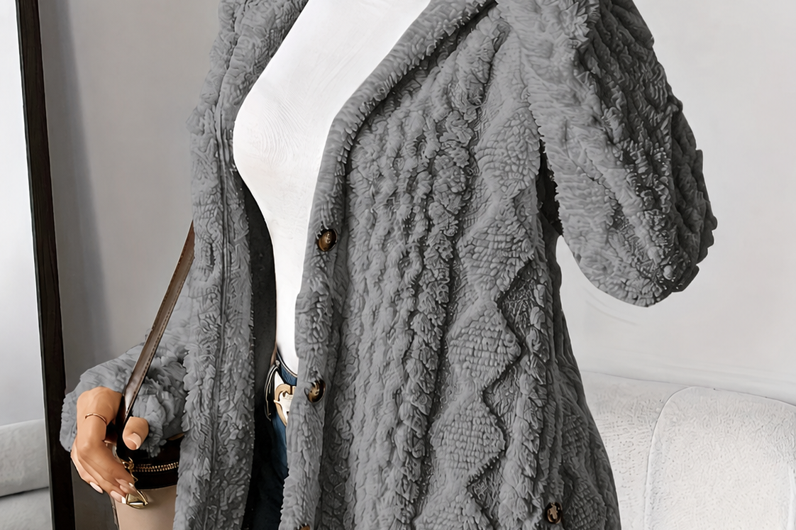 Women's Plush Hooded Cardigan | Cozy Relaxed Fleece Cardigan