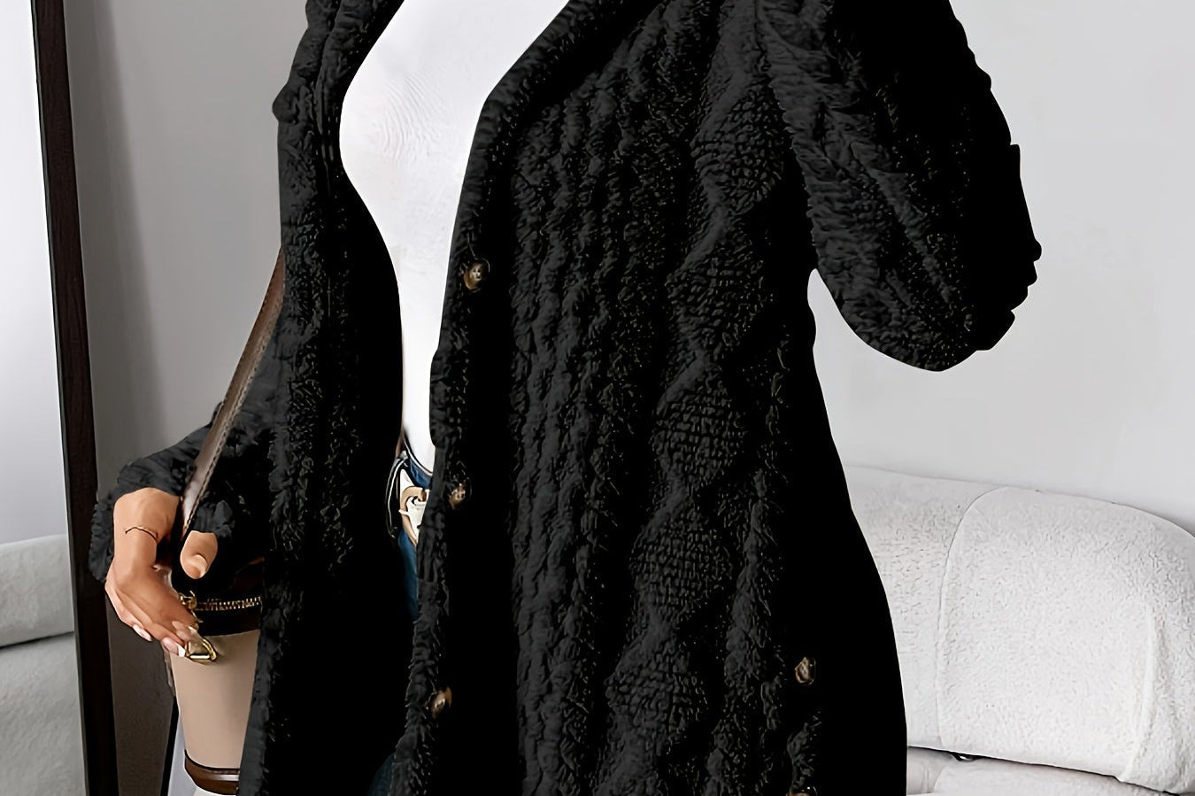 Women's Plush Hooded Cardigan | Cozy Relaxed Fleece Cardigan