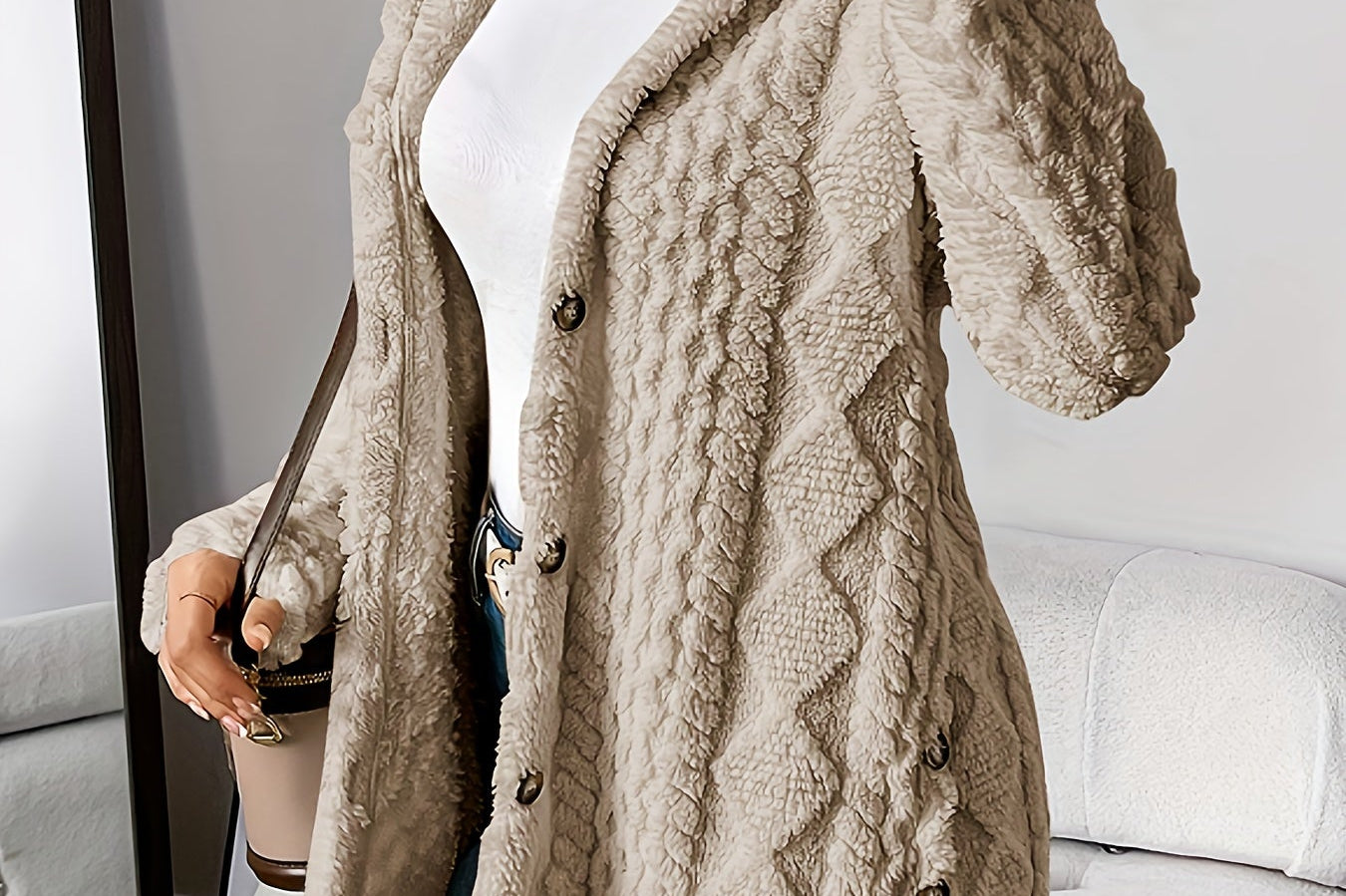 Women's Plush Hooded Cardigan | Cozy Relaxed Fleece Cardigan