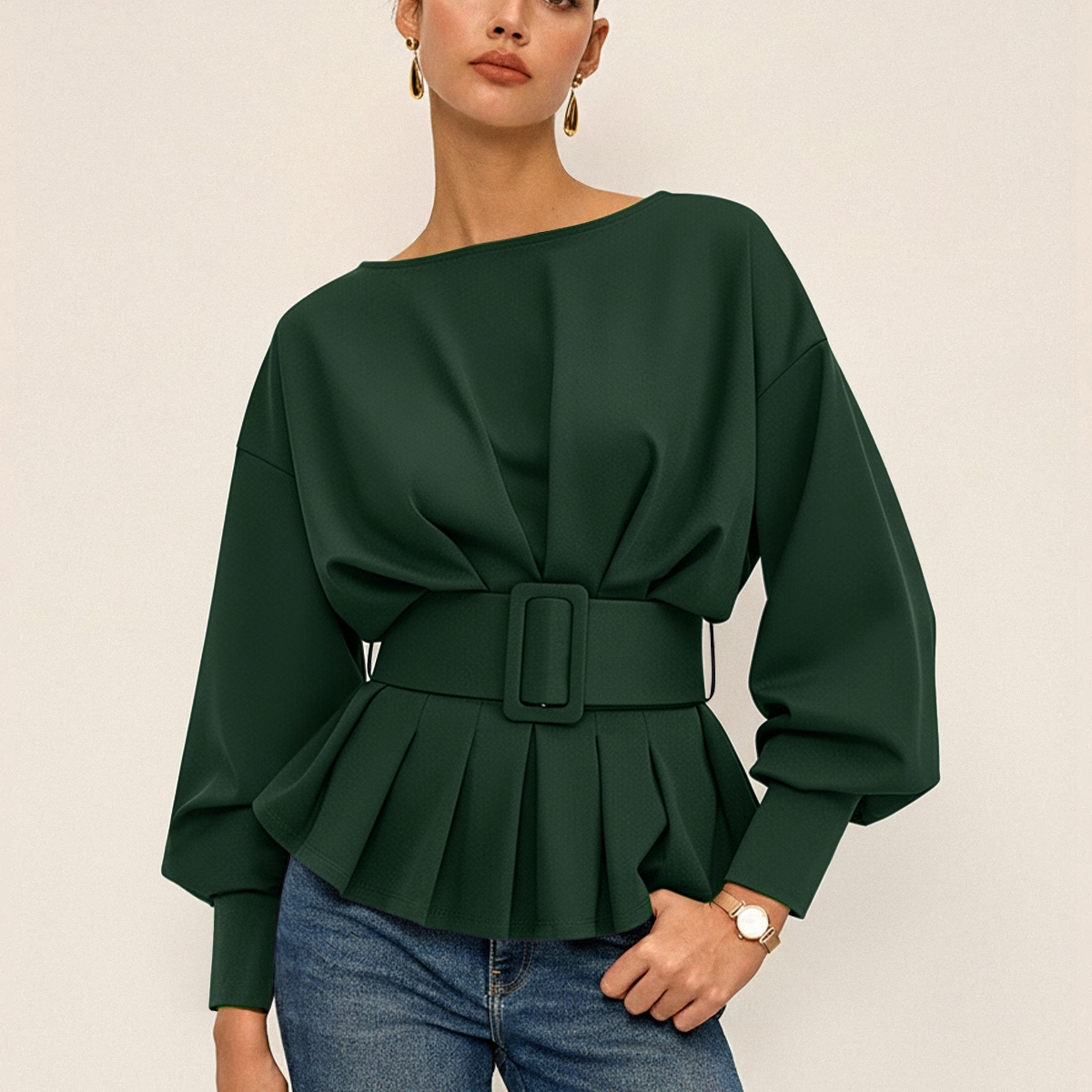 Women's Belted Sweatshirt | Cozy Crew Neck Long-Sleeve Top