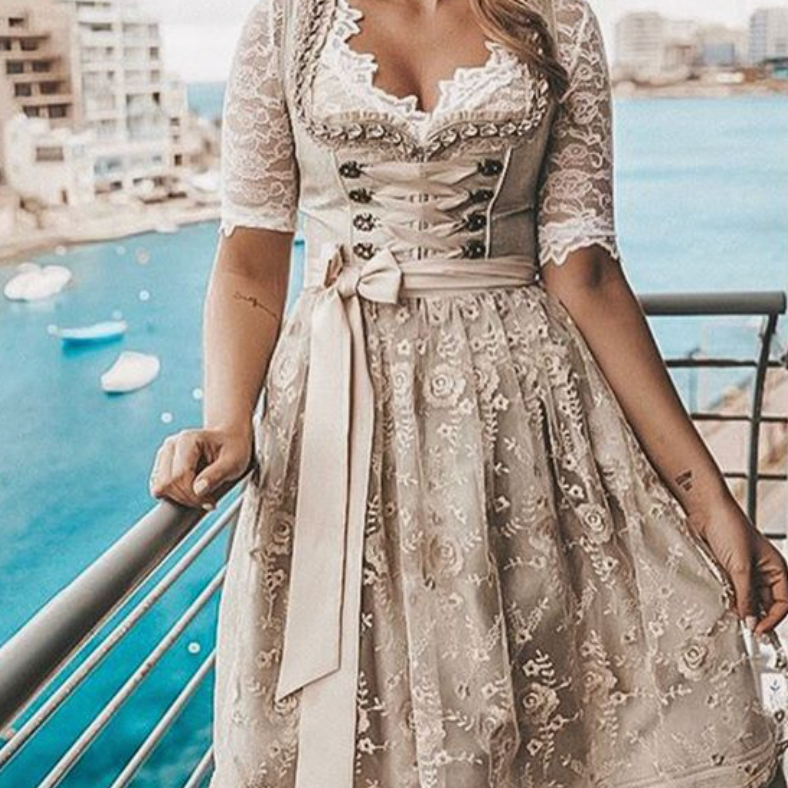 Women's Dirndl Dress | Lace-Up Bodice Dress with Pockets