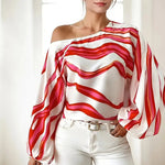 Blouse | Asymmetrical One-Shoulder Design with Elegant Balloon Sleeves 0