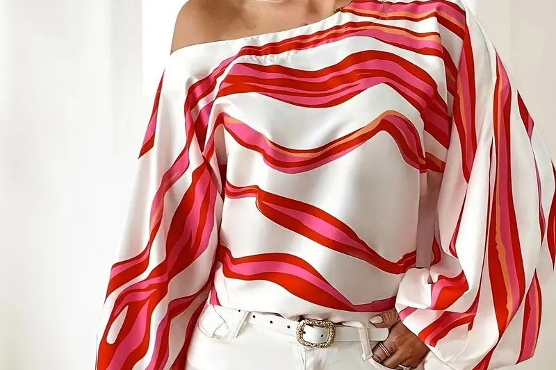 Blouse | Asymmetrical One-Shoulder Design with Elegant Balloon Sleeves 0