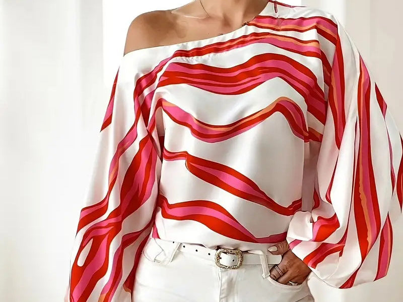 Blouse | Asymmetrical One-Shoulder Design with Elegant Balloon Sleeves 0
