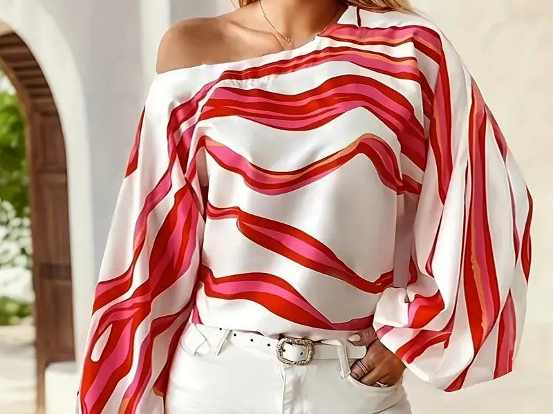 Blouse | Asymmetrical One-Shoulder Design with Elegant Balloon Sleeves 1
