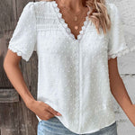 Blouse | Boho V-Neck Lace Summer Top | Charming Relaxed Fit Puff Sleeve Top 2