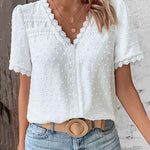 Blouse | Boho V-Neck Lace Summer Top | Charming Relaxed Fit Puff Sleeve Top 3