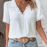 Blouse | Boho V-Neck Lace Summer Top | Charming Relaxed Fit Puff Sleeve Top 3