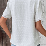 Blouse | Boho V-Neck Lace Summer Top | Charming Relaxed Fit Puff Sleeve Top 5