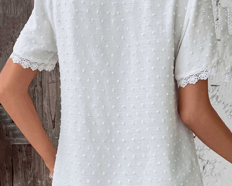 Blouse | Boho V-Neck Lace Summer Top | Charming Relaxed Fit Puff Sleeve Top 5
