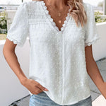 Blouse | Boho V-Neck Lace Summer Top | Charming Relaxed Fit Puff Sleeve Top 6