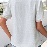 Blouse | Boho V-Neck Lace Summer Top | Charming Relaxed Fit Puff Sleeve Top 7