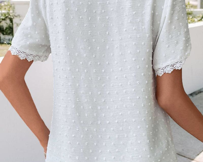 Blouse | Boho V-Neck Lace Summer Top | Charming Relaxed Fit Puff Sleeve Top 7