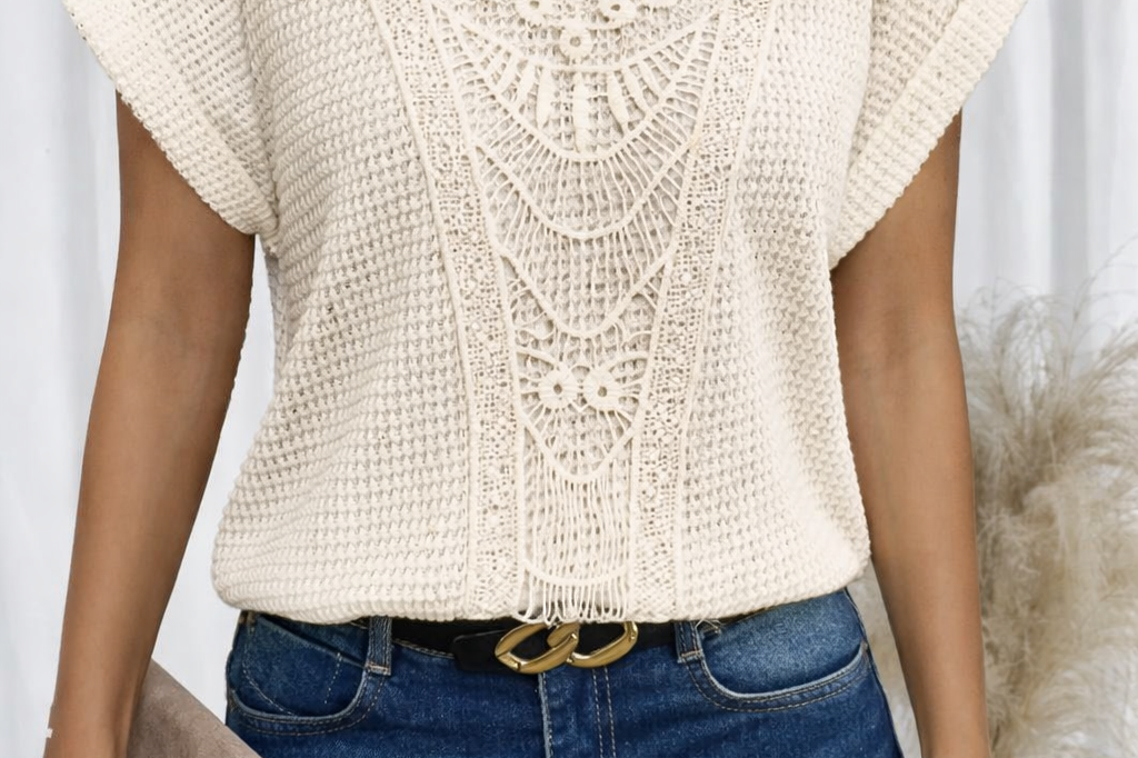 Blouse | Crocheted Summer Top | Elegant Loose-Fit Short Sleeve Blouse for Women 0