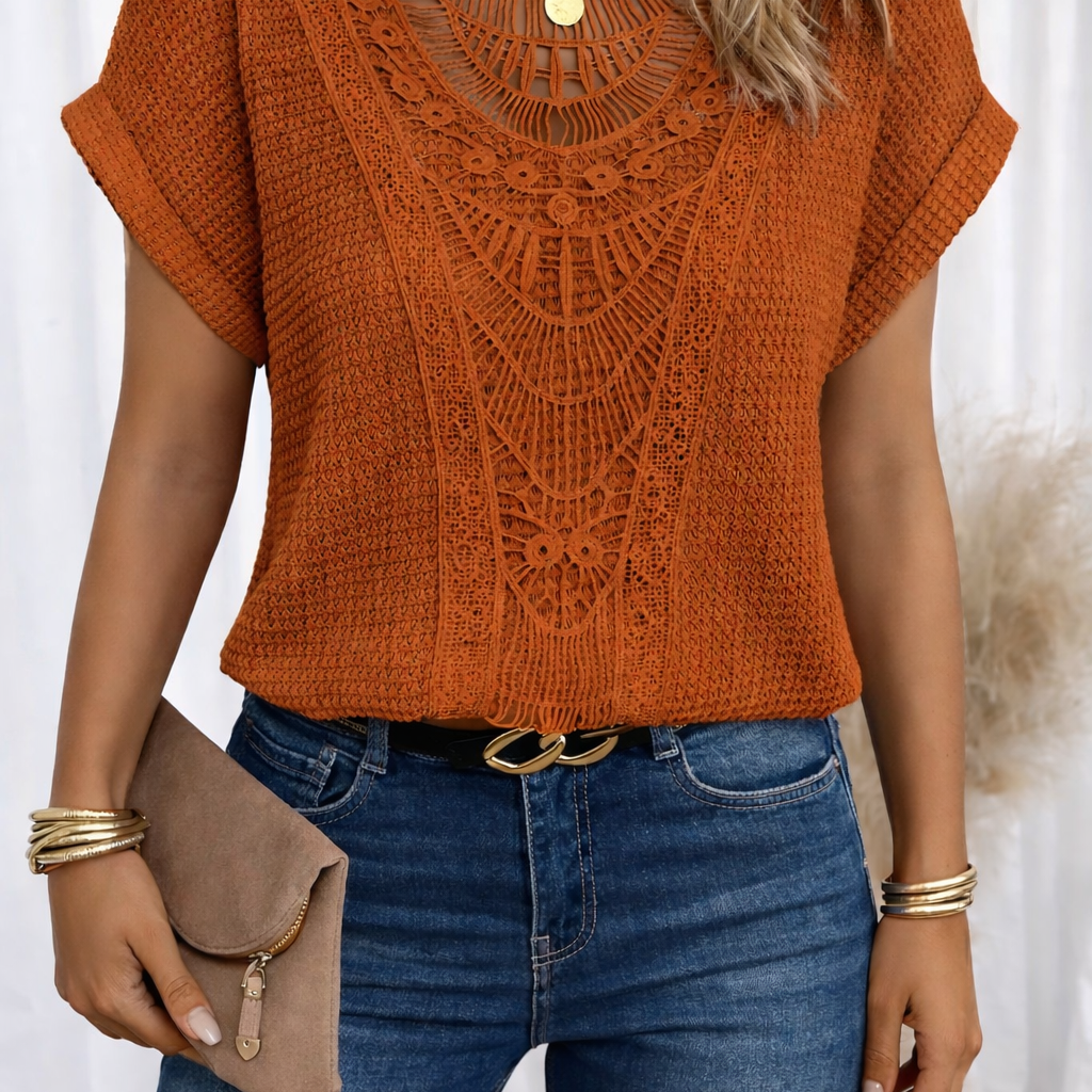 Blouse | Crocheted Summer Top | Elegant Loose-Fit Short Sleeve Blouse for Women 2