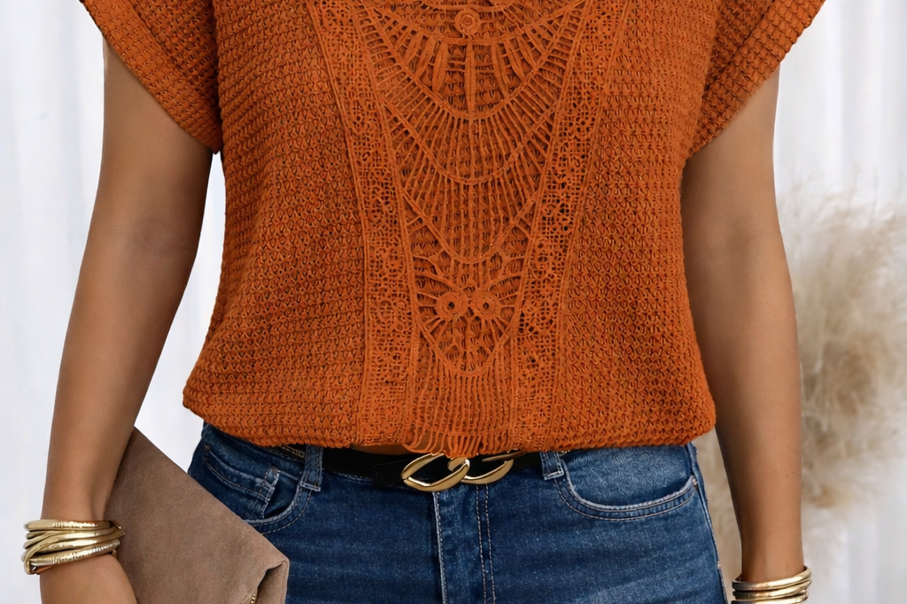 Blouse | Crocheted Summer Top | Elegant Loose-Fit Short Sleeve Blouse for Women 2