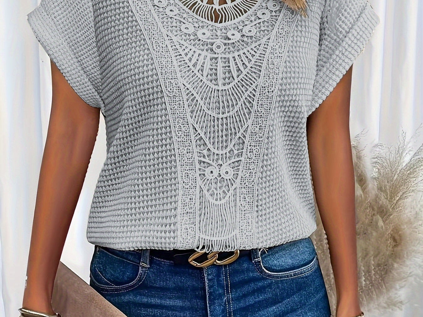 Blouse | Crocheted Summer Top | Elegant Loose-Fit Short Sleeve Blouse for Women 5