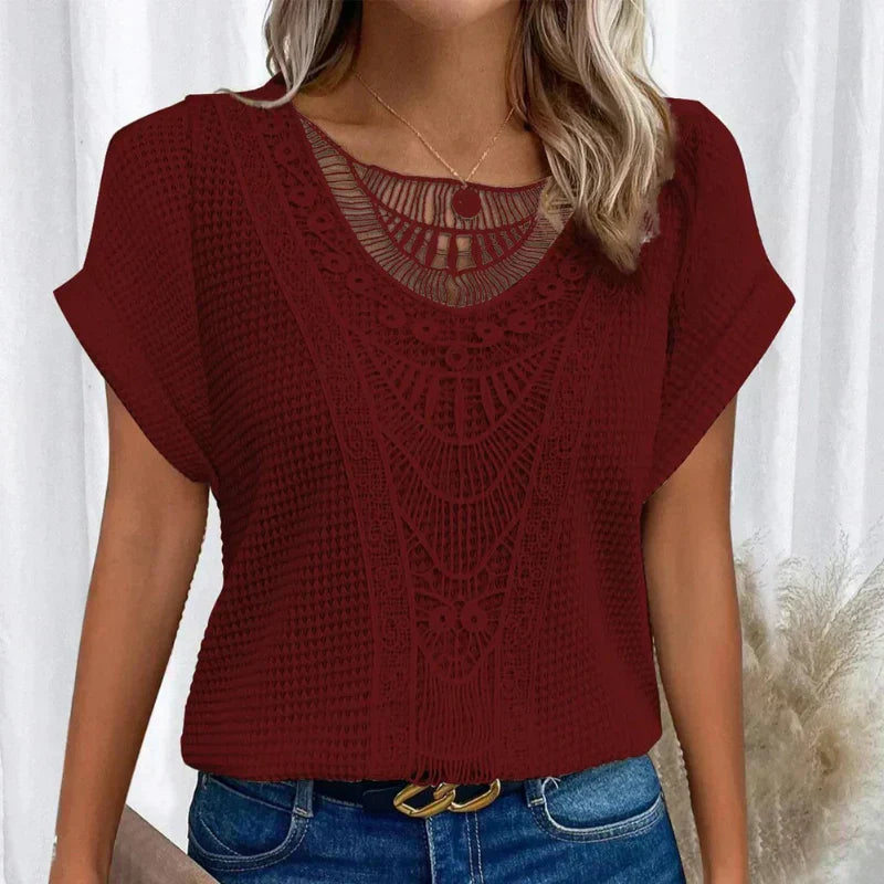 Blouse | Crocheted Summer Top | Elegant Loose-Fit Short Sleeve Blouse for Women 6