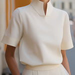 Blouse | Elegant Mock Neck Design | Short Sleeve Top | Relaxed Fit Stylish 0