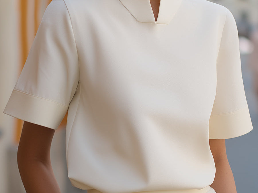 Blouse | Elegant Mock Neck Design | Short Sleeve Top | Relaxed Fit Stylish 0